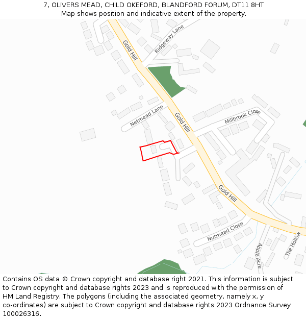 7, OLIVERS MEAD, CHILD OKEFORD, BLANDFORD FORUM, DT11 8HT: Location map and indicative extent of plot