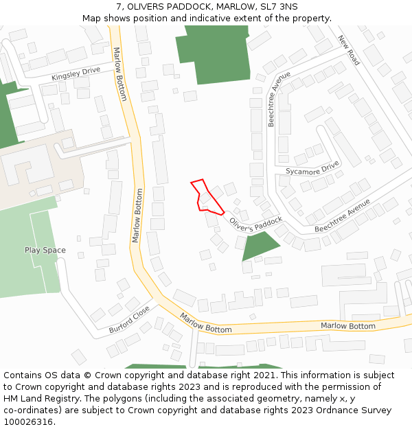 7, OLIVERS PADDOCK, MARLOW, SL7 3NS: Location map and indicative extent of plot