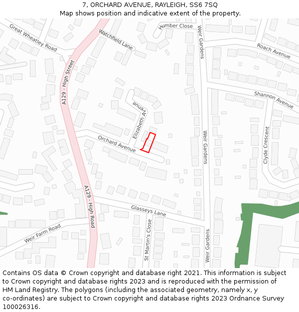 7, ORCHARD AVENUE, RAYLEIGH, SS6 7SQ: Location map and indicative extent of plot