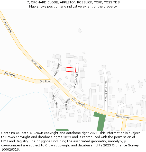 7, ORCHARD CLOSE, APPLETON ROEBUCK, YORK, YO23 7DB: Location map and indicative extent of plot