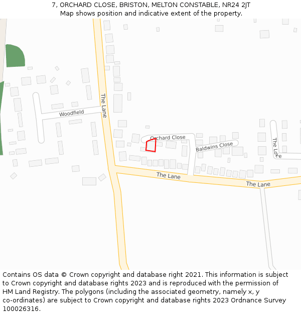 7, ORCHARD CLOSE, BRISTON, MELTON CONSTABLE, NR24 2JT: Location map and indicative extent of plot