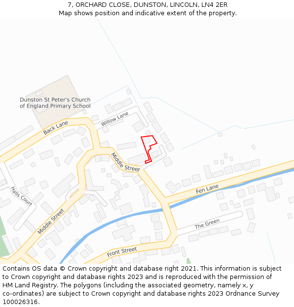 7, ORCHARD CLOSE, DUNSTON, LINCOLN, LN4 2ER: Location map and indicative extent of plot