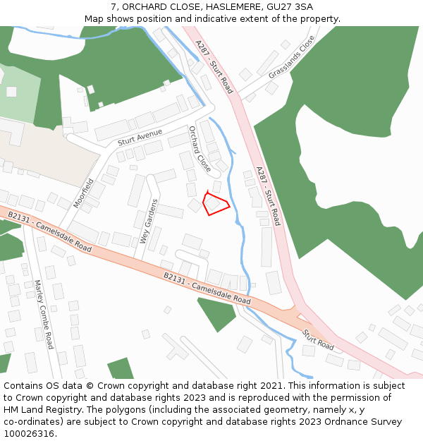 7, ORCHARD CLOSE, HASLEMERE, GU27 3SA: Location map and indicative extent of plot