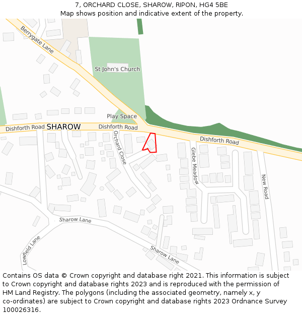 7, ORCHARD CLOSE, SHAROW, RIPON, HG4 5BE: Location map and indicative extent of plot