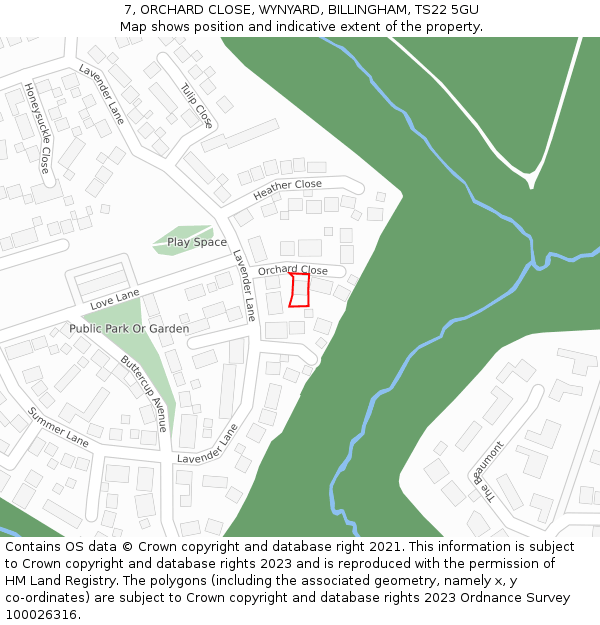 7, ORCHARD CLOSE, WYNYARD, BILLINGHAM, TS22 5GU: Location map and indicative extent of plot