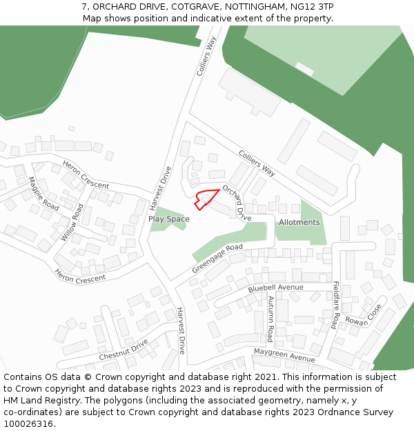 7, ORCHARD DRIVE, COTGRAVE, NOTTINGHAM, NG12 3TP: Location map and indicative extent of plot