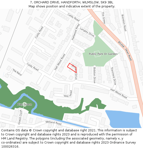 7, ORCHARD DRIVE, HANDFORTH, WILMSLOW, SK9 3BL: Location map and indicative extent of plot
