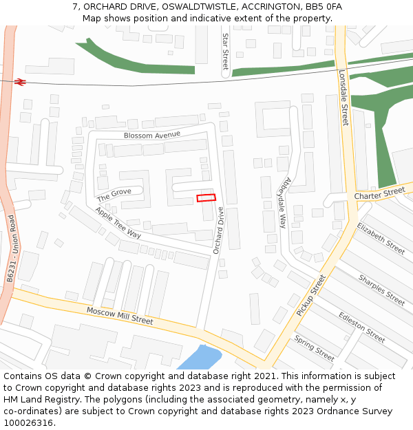 7, ORCHARD DRIVE, OSWALDTWISTLE, ACCRINGTON, BB5 0FA: Location map and indicative extent of plot