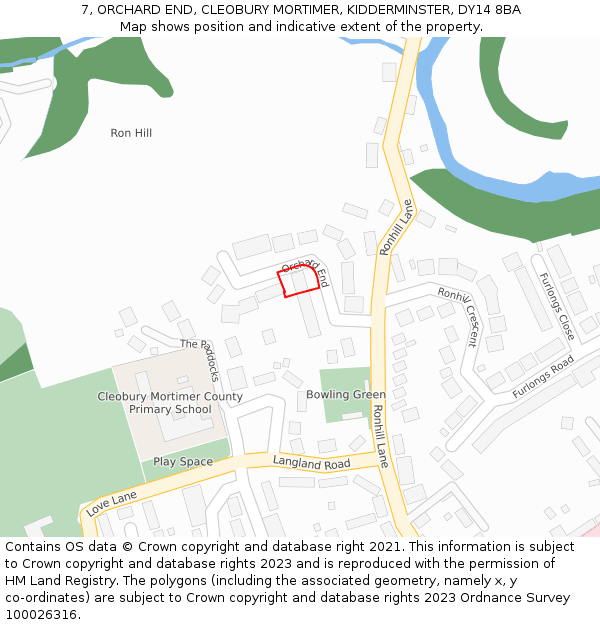7, ORCHARD END, CLEOBURY MORTIMER, KIDDERMINSTER, DY14 8BA: Location map and indicative extent of plot