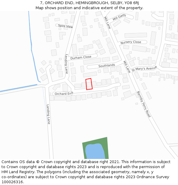 7, ORCHARD END, HEMINGBROUGH, SELBY, YO8 6RJ: Location map and indicative extent of plot