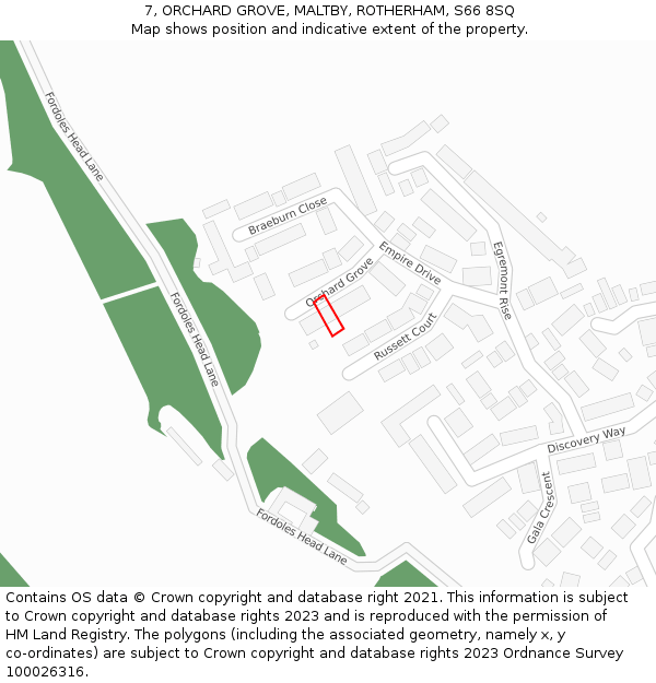 7, ORCHARD GROVE, MALTBY, ROTHERHAM, S66 8SQ: Location map and indicative extent of plot