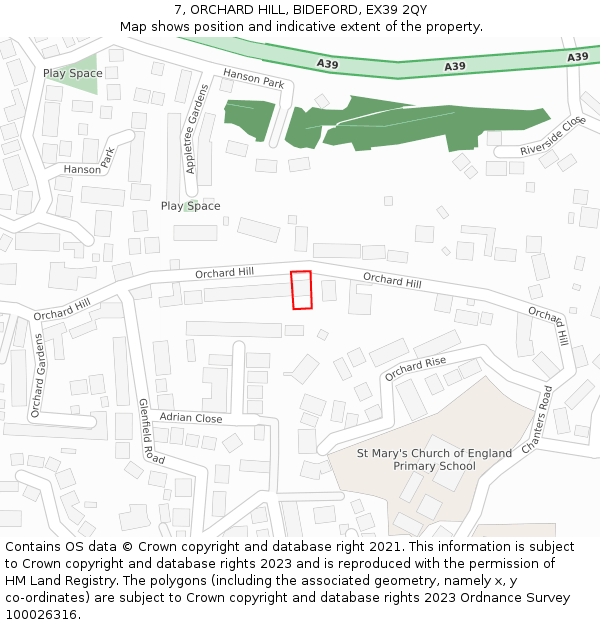 7, ORCHARD HILL, BIDEFORD, EX39 2QY: Location map and indicative extent of plot