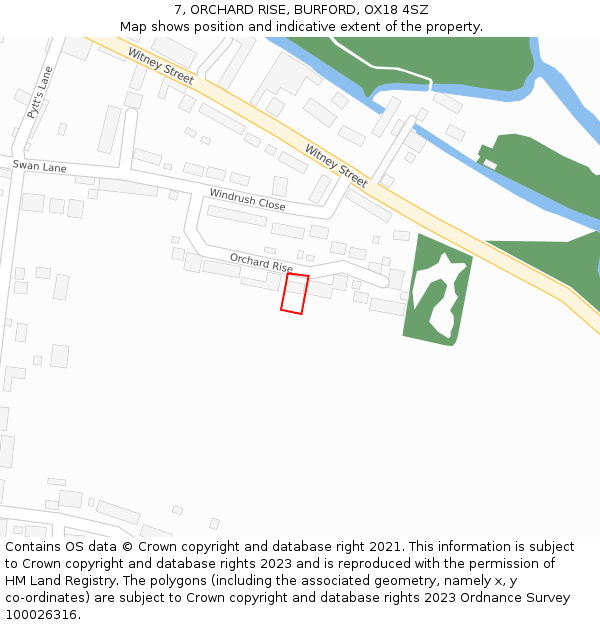 7, ORCHARD RISE, BURFORD, OX18 4SZ: Location map and indicative extent of plot