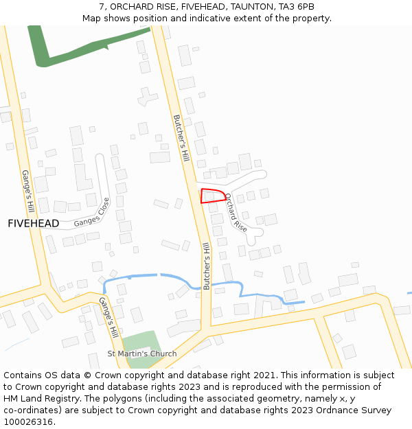 7, ORCHARD RISE, FIVEHEAD, TAUNTON, TA3 6PB: Location map and indicative extent of plot