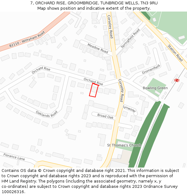 7, ORCHARD RISE, GROOMBRIDGE, TUNBRIDGE WELLS, TN3 9RU: Location map and indicative extent of plot