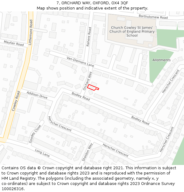 7, ORCHARD WAY, OXFORD, OX4 3QF: Location map and indicative extent of plot