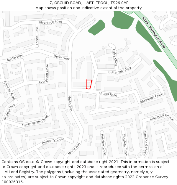 7, ORCHID ROAD, HARTLEPOOL, TS26 0AF: Location map and indicative extent of plot