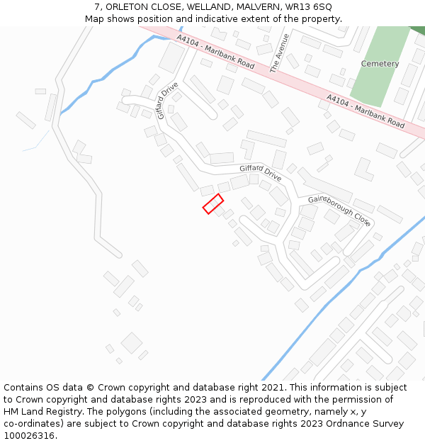 7, ORLETON CLOSE, WELLAND, MALVERN, WR13 6SQ: Location map and indicative extent of plot