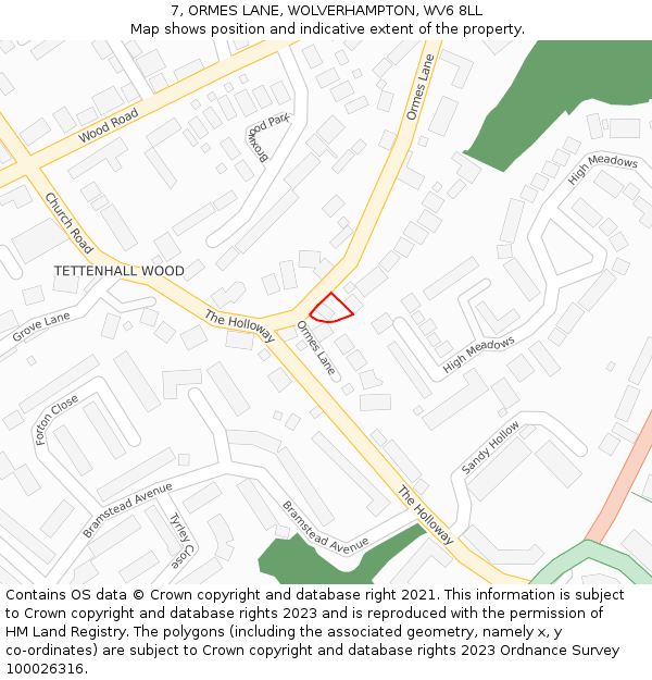 7, ORMES LANE, WOLVERHAMPTON, WV6 8LL: Location map and indicative extent of plot