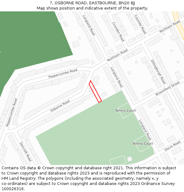 7, OSBORNE ROAD, EASTBOURNE, BN20 8JJ: Location map and indicative extent of plot