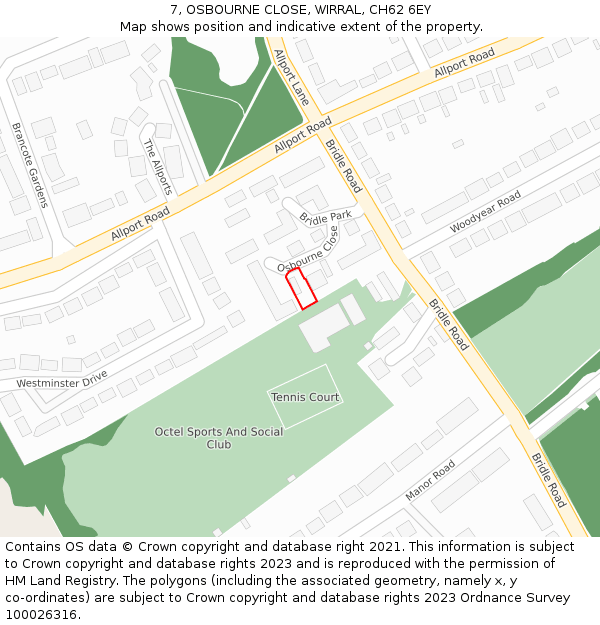 7, OSBOURNE CLOSE, WIRRAL, CH62 6EY: Location map and indicative extent of plot