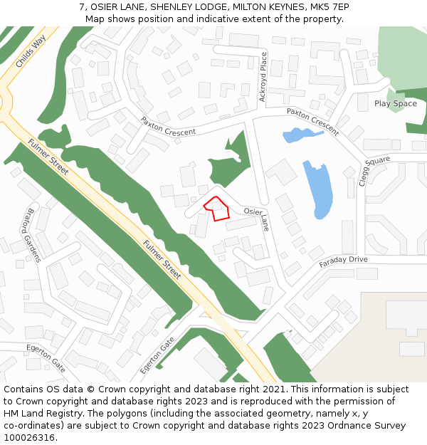 7, OSIER LANE, SHENLEY LODGE, MILTON KEYNES, MK5 7EP: Location map and indicative extent of plot