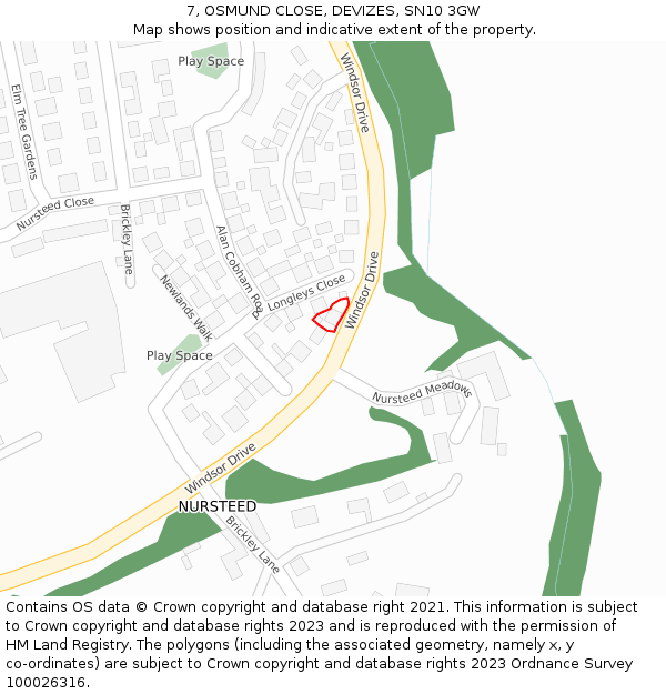 7, OSMUND CLOSE, DEVIZES, SN10 3GW: Location map and indicative extent of plot