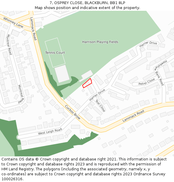 7, OSPREY CLOSE, BLACKBURN, BB1 8LP: Location map and indicative extent of plot