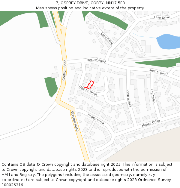 7, OSPREY DRIVE, CORBY, NN17 5FR: Location map and indicative extent of plot
