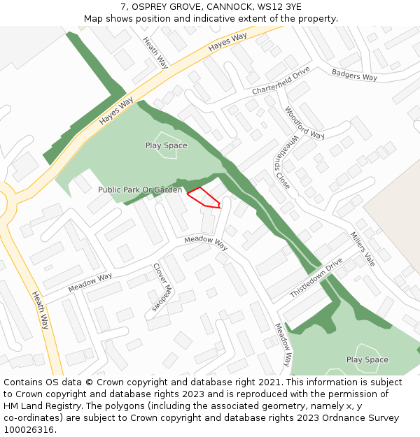 7, OSPREY GROVE, CANNOCK, WS12 3YE: Location map and indicative extent of plot