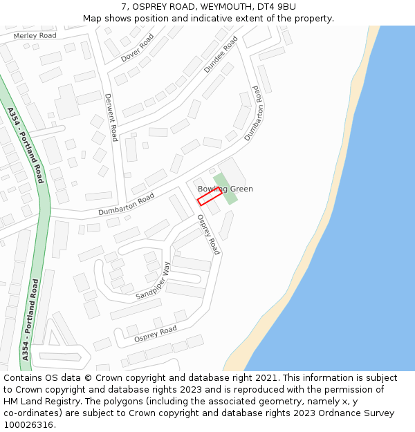 7, OSPREY ROAD, WEYMOUTH, DT4 9BU: Location map and indicative extent of plot