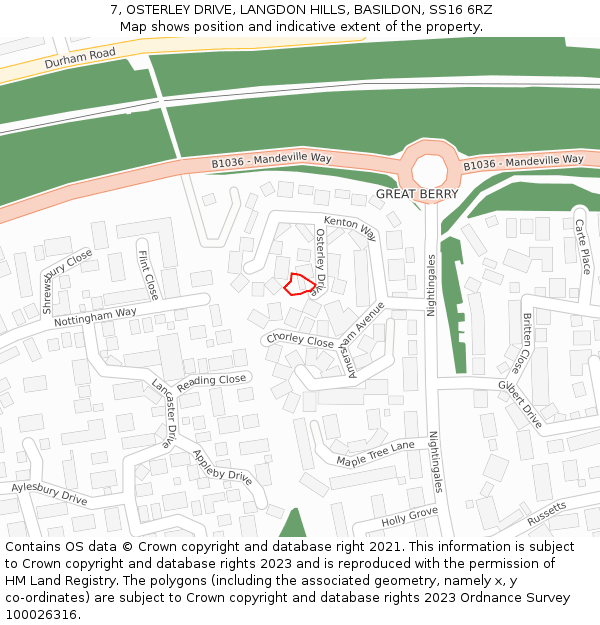 7, OSTERLEY DRIVE, LANGDON HILLS, BASILDON, SS16 6RZ: Location map and indicative extent of plot