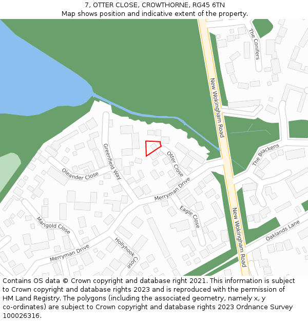 7, OTTER CLOSE, CROWTHORNE, RG45 6TN: Location map and indicative extent of plot