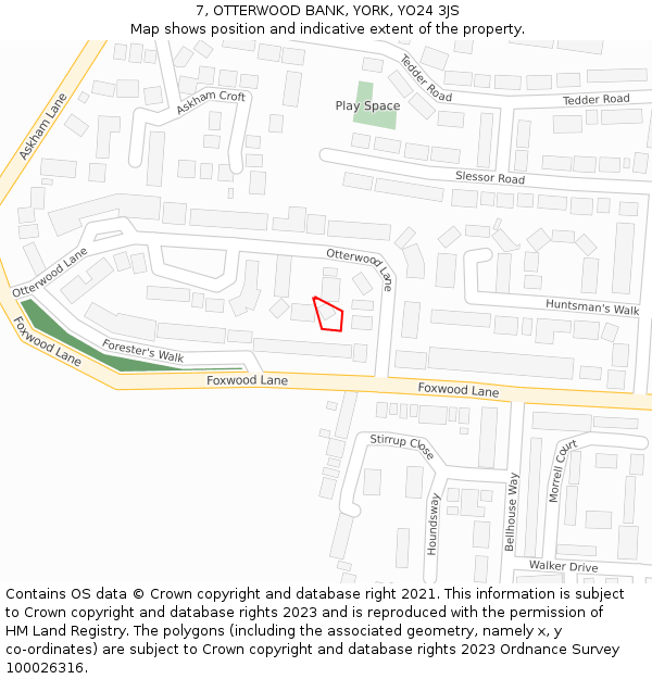 7, OTTERWOOD BANK, YORK, YO24 3JS: Location map and indicative extent of plot