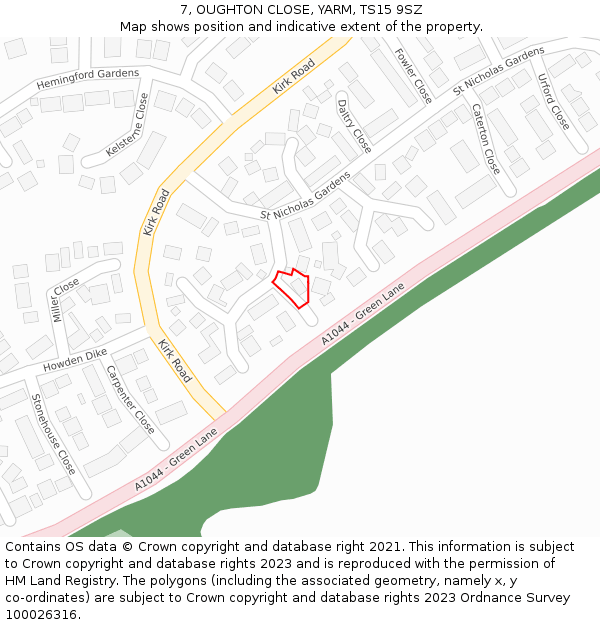 7, OUGHTON CLOSE, YARM, TS15 9SZ: Location map and indicative extent of plot