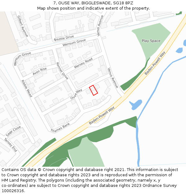 7, OUSE WAY, BIGGLESWADE, SG18 8PZ: Location map and indicative extent of plot