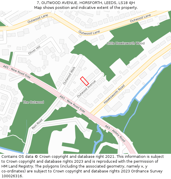 7, OUTWOOD AVENUE, HORSFORTH, LEEDS, LS18 4JH: Location map and indicative extent of plot