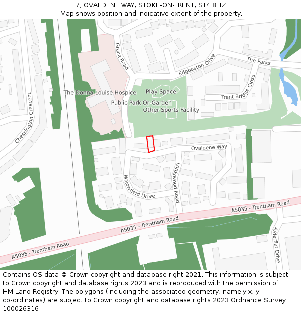 7, OVALDENE WAY, STOKE-ON-TRENT, ST4 8HZ: Location map and indicative extent of plot