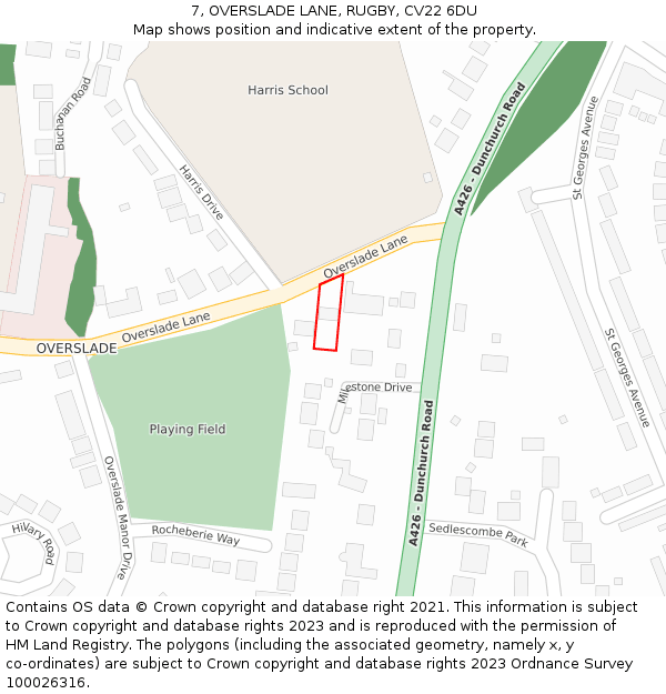 7, OVERSLADE LANE, RUGBY, CV22 6DU: Location map and indicative extent of plot