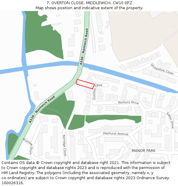 7, OVERTON CLOSE, MIDDLEWICH, CW10 0PZ: Location map and indicative extent of plot