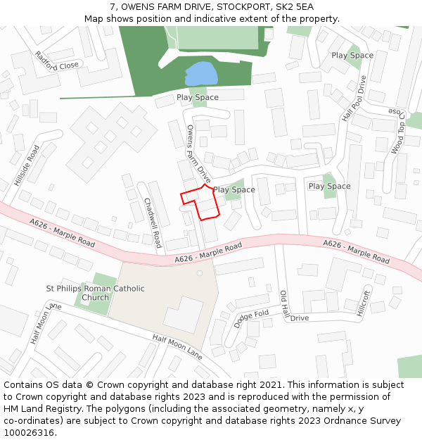 7, OWENS FARM DRIVE, STOCKPORT, SK2 5EA: Location map and indicative extent of plot