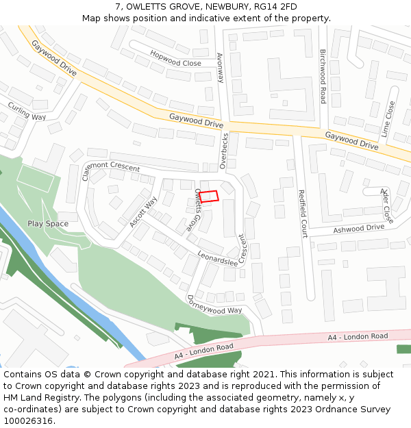 7, OWLETTS GROVE, NEWBURY, RG14 2FD: Location map and indicative extent of plot