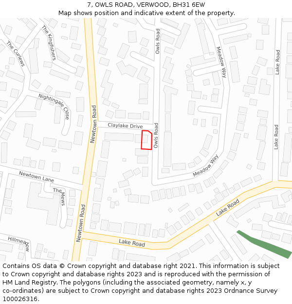 7, OWLS ROAD, VERWOOD, BH31 6EW: Location map and indicative extent of plot