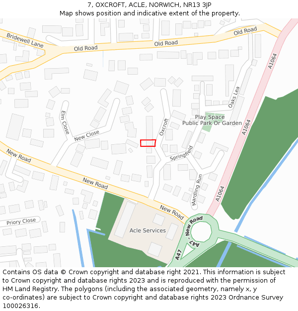 7, OXCROFT, ACLE, NORWICH, NR13 3JP: Location map and indicative extent of plot