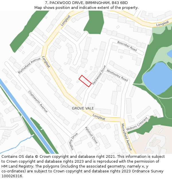 7, PACKWOOD DRIVE, BIRMINGHAM, B43 6BD: Location map and indicative extent of plot