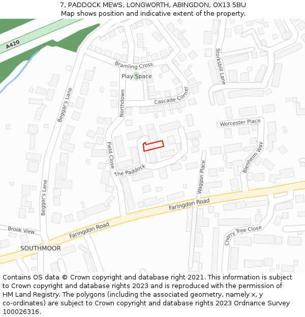 7, PADDOCK MEWS, LONGWORTH, ABINGDON, OX13 5BU: Location map and indicative extent of plot