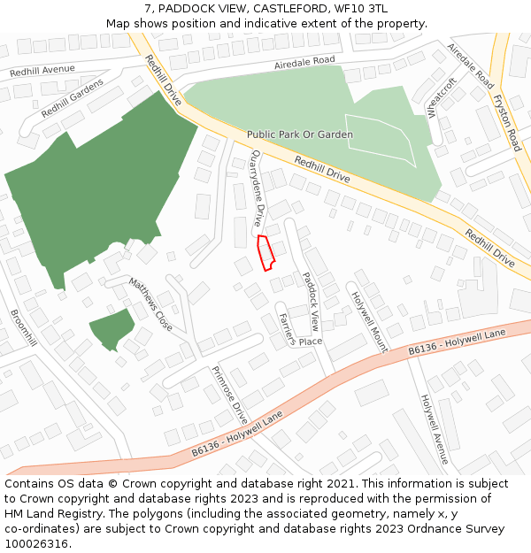 7, PADDOCK VIEW, CASTLEFORD, WF10 3TL: Location map and indicative extent of plot