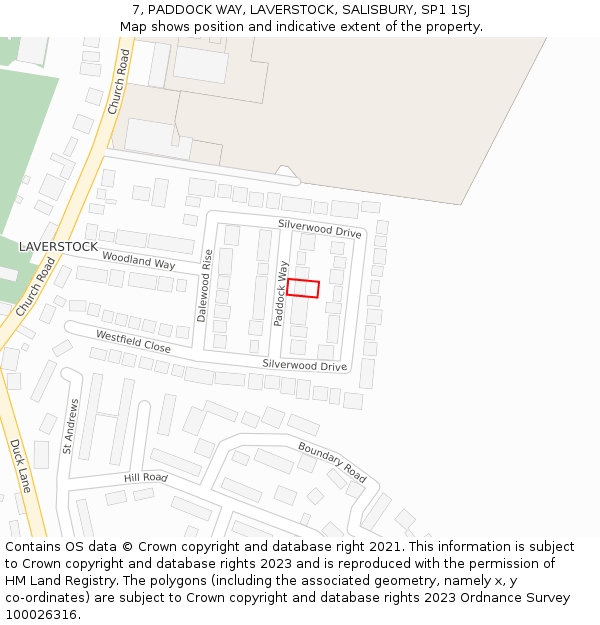 7, PADDOCK WAY, LAVERSTOCK, SALISBURY, SP1 1SJ: Location map and indicative extent of plot