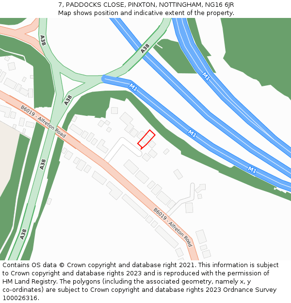 7, PADDOCKS CLOSE, PINXTON, NOTTINGHAM, NG16 6JR: Location map and indicative extent of plot