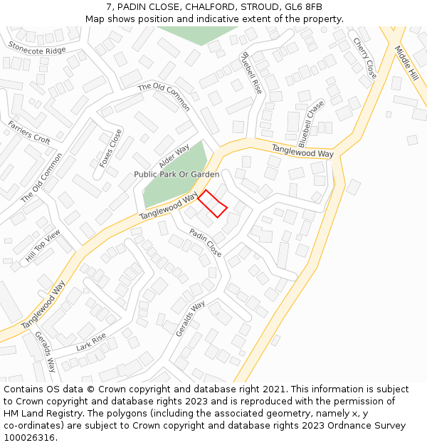 7, PADIN CLOSE, CHALFORD, STROUD, GL6 8FB: Location map and indicative extent of plot